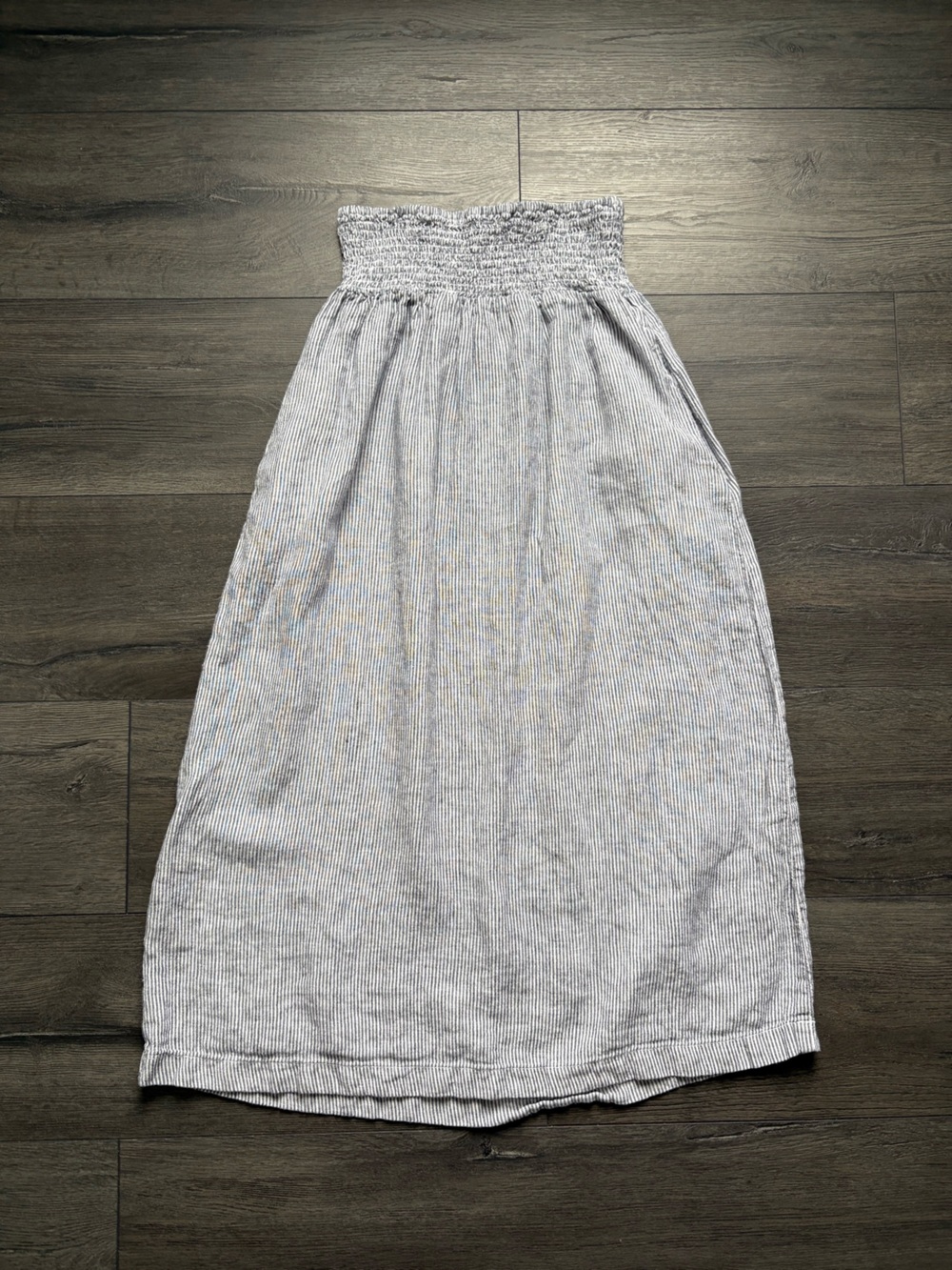 Tahari Womens 100% Linen Pull On Midi Skirt Dark Gray Striped Size Medium